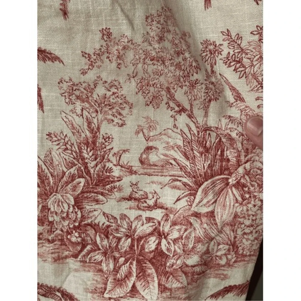 Vintage Red Toile Palm Tree Cotton Pinch Pleat Heavy Curtain‎ Panels Pair 82 In